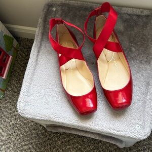Red Patent Cross-Strap Ballet Flats